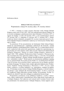 BISKUP MICHAŁ KLEPACZ. Wspomnienie z okazji 50. rocznicy sakry i 30. rocznicy śmierci