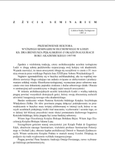 PRZEMÓWIENIE REKTORA WYŻSZEGO SEMINARIUM DUCHOWNEGO W ŁODZI KS. DRA IRENEUSZA PĘKALSKIEGO Z OKAZJI INAUGURACJI ROKU AKADEMICKIEGO 1997/98