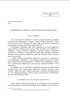MAŁŻEŃSTWO I SEKSUALNOŚĆ W TEOLOGII KATOLICKIEJ