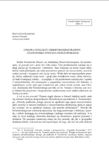 "UPRAWA INTELEKTU" ODKRYWANIEM PRAWDY– STANOWISKO STEFANA SWIEŻAWSKIEGO