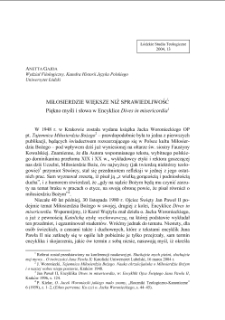 MIŁOSIERDZIE WIĘKSZE NIŻ SPRAWIEDLIWOŚĆ. Piękno myśli i słowa w Encyklice Dives in misericordia