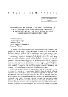 PRZEMÓWIENIE KS. REKTORA JANUSZA LEWANDOWICZA Z OKAZJI INAUGURACJI ROKU AKADEMICKIEGO 2004/05W WYŻSZYM SEMINARIUM DUCHOWNYM W ŁODZI WYGŁOSZONE 9 PAŹDZIERNIKA 2004 R.