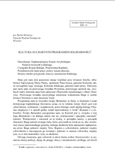 KULTURA EUCHARYSTII PROGRAMEM SOLIDARNOŚCI