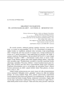 MIŁOŚNICY EUCHARYSTII: ŚW. ANTONI MARIA KLARET – JAN PAWEŁ II – BENEDYKT XVI