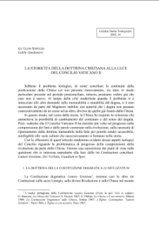 LA STORICITÀ DELLA DOTTRINA CRISTIANA ALLA LUCE DEL CONCILIO VATICANO II