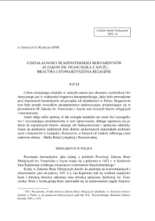Z DZIAŁALNOŚCI DUSZPASTERSKIEJ BERNARDYNÓW– III ZAKON ŚW. FRANCISZKA Z ASYŻU, BRACTWA I STOWARZYSZENIA RELIGIJNE