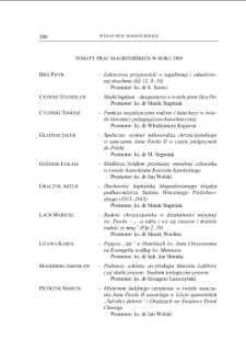 TEMATY PRAC MAGISTERSKICH W ROKU 2005