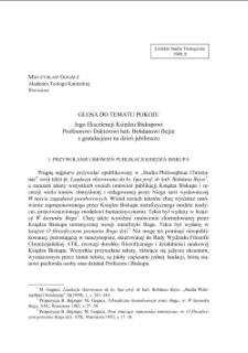 GLOSA DO TEMATU POKOJU Jego Ekscelencji Księdzu Biskupowi Profesorowi Doktorowi hab. Bohdanowi Bejze z gratulacjami na dzień jubileuszu