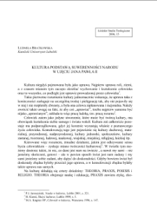 KULTURA PODSTAWĄ SUWERENNOŚCI NARODU W UJĘCIU JANA PAWŁA II