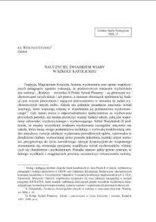 NAUCZYCIEL ŚWIADKIEM WIARY W SZKOLE KATOLICKIEJ