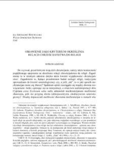 OBJAWIENIE JAKO KRYTERIUM OKREŚLENIA RELACJI CHRZEŚCIJAŃSTWA DO RELIGII