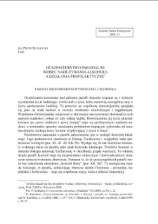 DUSZPASTERSTWO PARAFIALNE WOBEC NADUŻYWANIA ALKOHOLU A DZIAŁANIA PROFILAKTYCZNE