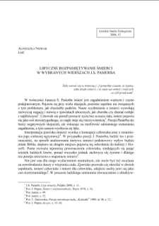 LIRYCZNE ROZPAMIĘTYWANIE ŚMIERCI W WYBRANYCH WIERSZACH J.S. PASIERBA