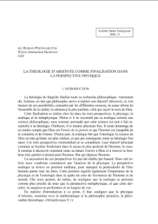 LA THEOLOGIE D’ARISTOTE COMME FINALISATION DANS LA PERSPECTIVE PHYSIQUE