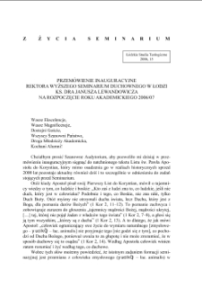 PRZEMÓWIENIE INAUGURACYJNE REKTORA WYŻSZEGO SEMINARIUM DUCHOWNEGO W ŁODZI KS. DRA JANUSZA LEWANDOWICZANA ROZPOCZĘCIE ROKU AKADEMICKIEGO 2006/07