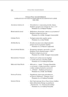 WYKAZ PRAC MAGISTERSKICH NAPISANYCH W WYŻSZYM SEMINARIUM DUCHOWNYM W ŁODZI ROK 2006