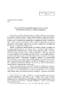 ZAGADNIENIE KULTURY JAKO CULTUS ANIMI W PISMACH STEFANA SWIEŻAWSKIEGO1