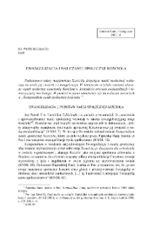EWANGELIZACJA I NAUCZANIE SPOŁECZNE KOŚCIOŁA