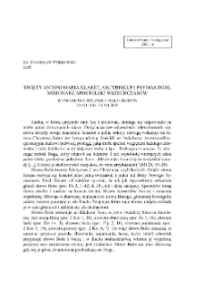 ŚWIĘTY ANTONI MARIA KLARET, ARCYBISKUP I PRYMAS INDII, MISJONARZ APOSTOLSKI WSZECHCZASÓW. W DWUSETNĄ ROCZNICĘ JEGO URODZIN 23 XII 1807–23 XII 2007