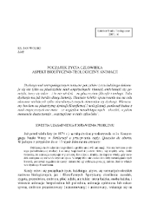 POCZĄTEK ŻYCIA CZŁOWIEKA ASPEKT BIOETYCZNO-TEOLOGICZNY ANIMACJI