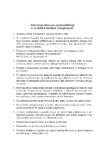 Informacje dotyczące zasad publikacji w „Łódzkich Studiach Teologicznych”