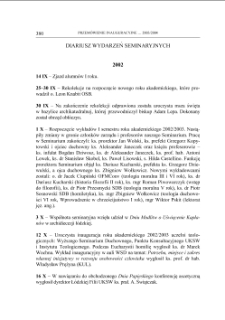 DIARIUSZ WYDARZEŃ SEMINARYJNYCH WRZESIEŃ 2002 - CZERWIEC 2003